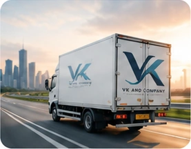 Illustrative courier vehicle travelling on a city route