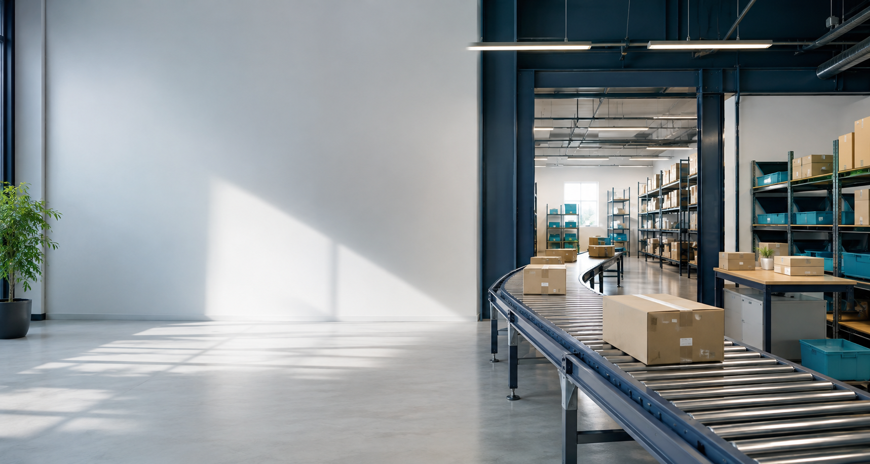 Illustrative modern parcel dispatch workspace